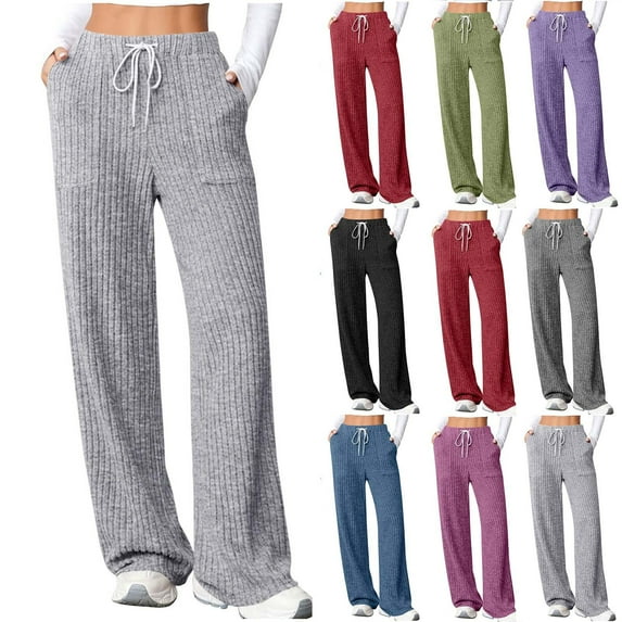 Womens Sweatpants Wide Leg Sport Casual Solid Color Elastic Waist Pockect Pants Drawstring Athletic Joggers Gray 2XL