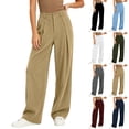 thumbnail image 1 of Womens Sweatpants Wide Leg Women's Solid Color Elastic Waist Corduroy Pants With Pockets Army Green L, 1 of 7