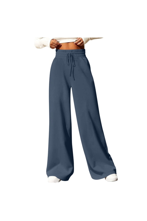Womens Sweatpants Wide-leg with Pockets Solid Color Casual Straight Tube Loose Drawstring Elastic Waist Sweatpants Long Pants for Golf, Athletic,Travel, Work Navy XXL