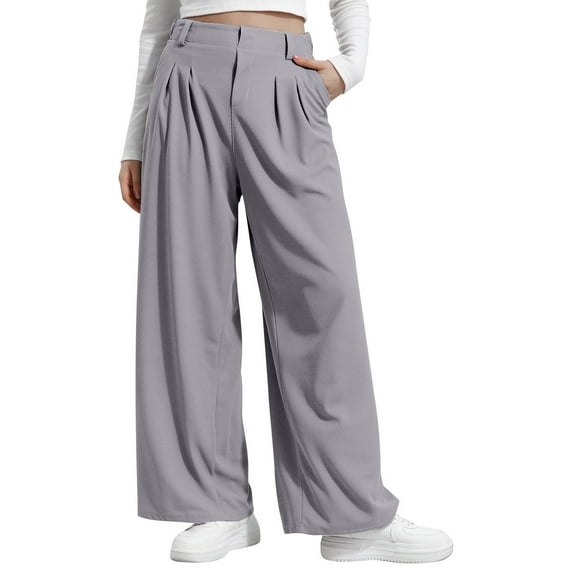 Womens Sweatpants Wide-leg with Pockets Solid Color Hanging High Waist Wide Leg Versatile Casual Loose Pants for Golf, Athletic,Travel, Work Dark Gray L