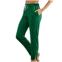 Womens Sweatpants Wide-leg with Pockets Fashion Solid Color Elastic Waist Sports Casual Full Length Pants for Golf, Athletic,Travel, Work Green S