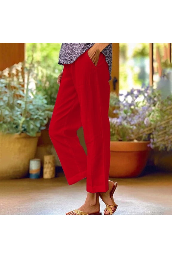 Womens Sweatpants Women's Loose Pocket Patchwork Cotton and Linen Casual Pants Fashion Clothing