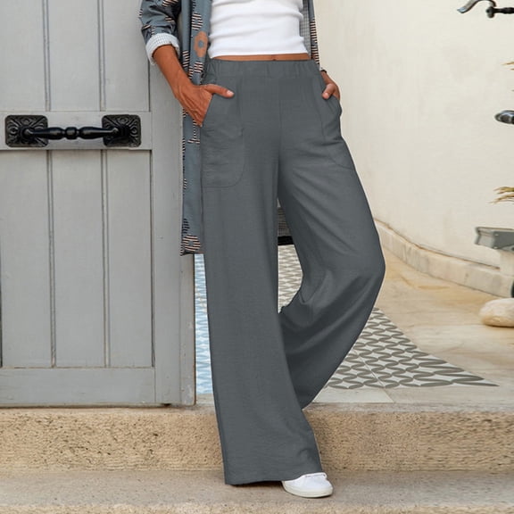 Womens Sweatpants Womens Casual Solid High Waisted Loose Wide Leg Cozy Pants Comfy Straight Leg Trousers Lounge Pants with Pockets Fashion Clothing