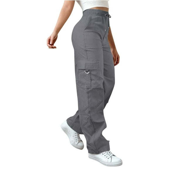 Womens Sweatpants Womens Daily Elastic Waist Pockets Straight Solid Color Casual Pants Loose Pockets Cargo Long Trousers Fashion Clothing