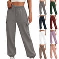 thumbnail image 1 of Womens Sweatpants with Pocket Plus Size Women Solid Color Casual Straight Leg Wide Leg Drawstring Pocket Sweatpants Long Pants Coffee S, 1 of 7