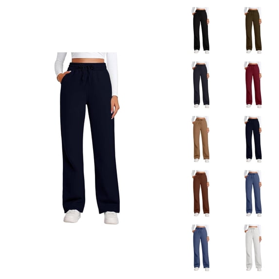 Womens Sweatpants with Pockets Elastic High Waist Drawstring Relaxed Fit Casual Straight Leg Sweat Pants Trousers
