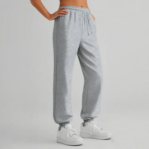 Womens Sweatpants with Pockets High Waist Jogger Pants Loose Fit Drawstring Casual Solid Color Lounge Pants for Daily Wear and Sports Gray