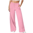 thumbnail image 1 of Womens Sweatpants with Pockets New Womens Casual Straight Leg Sweatpants Elastic Waist Drawstring Pants with Pockets Baggy Joggers Pinky L, 1 of 5