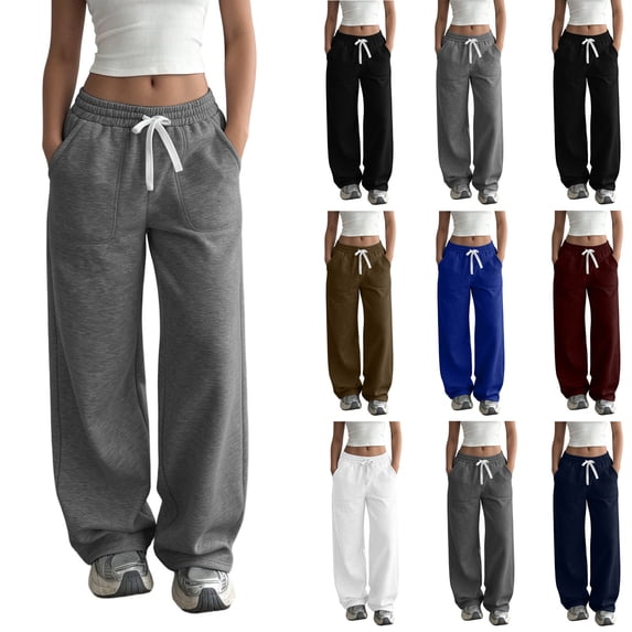 Womens Sweats Ndbuld Women's Fashion Casual Solid Color Drawstring Sweatpants With Pockets Blue XL