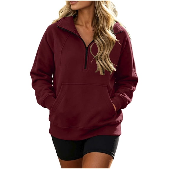 Womens Sweatshirt 1/4 Half Zip Pullover Casual Long Sleeve Lightweight Workout Sweatshirts Tops Y2k Winter Zip Up Jackets Oversized Tops Clothes 2026