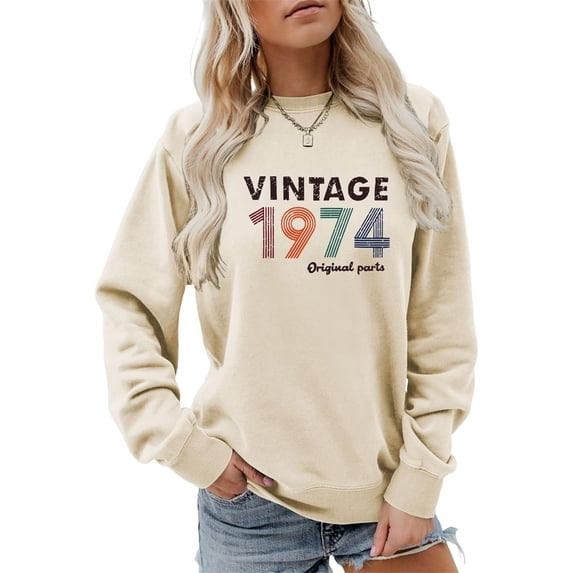 Womens Sweatshirt 2026 Spring Casual Crewneck Loose Pullover Vintage 1974 Print Long Sleeve Fall Basic Tunic Tops