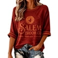 thumbnail image 1 of Womens Sweatshirt 3/4 Sleeve Vintage Crew Neck Pullover Broom Witch Moon Theme Graphic Top Relaxed Casual Fall Halloween Festival Events Top Red S, 1 of 2