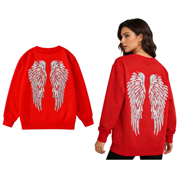 Womens Sweatshirt Angel Wings Long Sleeves Cute Crewneck Pullover Women Trendy Winter Clothes for Women