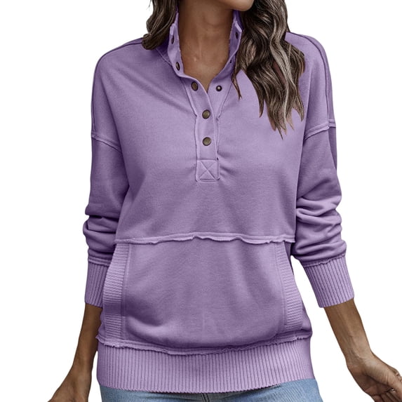 Womens Sweatshirt Button Down Lightweight Baggy Shirts Casual Tops for Women Fall Outfits for Women Workout Tops for Women Casual Shirts for Women Loose Fit Long Sleeve Tops,Light Violet,S
