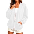 thumbnail image 1 of Womens Sweatshirt Cardigan Solid Color Long Sleeve Open Front Loose Sweatshirts with Pockets White S, 1 of 9