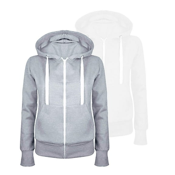 Womens Sweatshirt Casual Hooded Slim Zipper Fleece Fall Gray Jackets 2025 Winter Clothes S-2XL