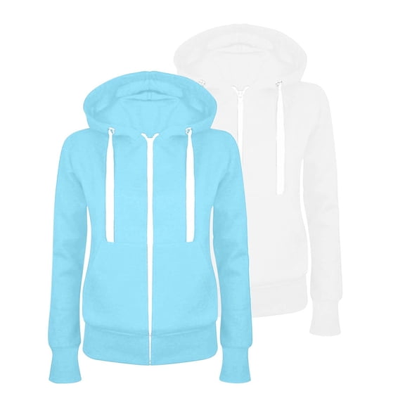 Womens Sweatshirt Casual Hooded Slim Zipper Fleece White Fall Jackets 2025 Winter Clothes ( S )