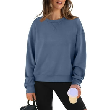 Womens Sweatshirt Casual Long Sleeve Crewneck Sweatshirt Loose Fit Lightweight Sweatshirt Solid Color Pullover Tops