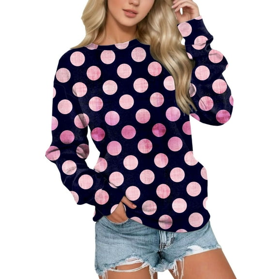 Womens Sweatshirt Casual Pullover Sweatshirts Long Sleeve Round Neck Loose Dot Printed Hoodless Fashion Hoodies Blouses Women Sweater
