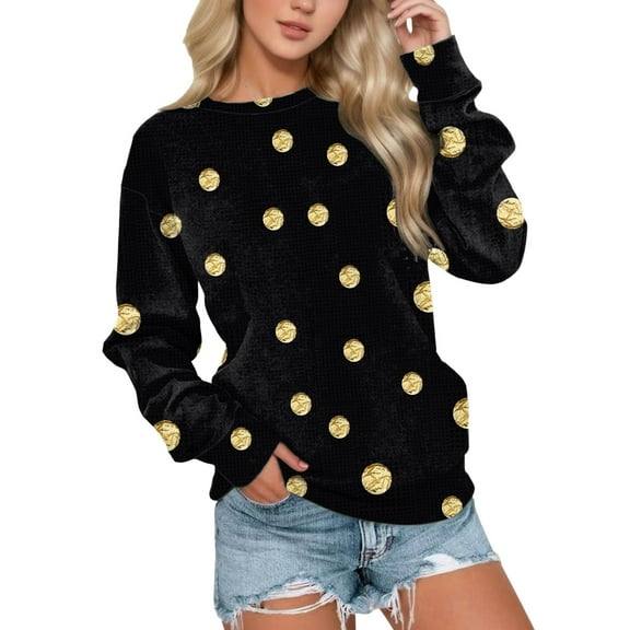 Womens Sweatshirt Casual Pullover Sweatshirts Long Sleeve Round Neck Loose Dot Printed Hoodless Fashion Hoodies Blouses Women Sweater