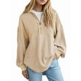 thumbnail image 1 of Womens Sweatshirt Casual Waffle Knit Half Zip Pullover Loose Long Sleeve Tops Fall Outfit Clothes Beige XXL, 1 of 5