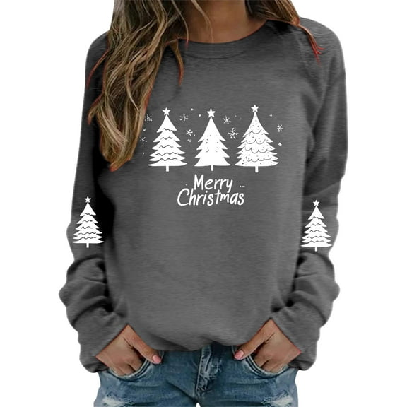 Womens Sweatshirt Christmas Long Sleeve Crewneck Casual Print Pullover Tops