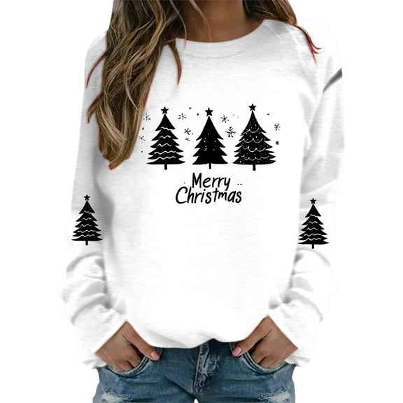 Womens Sweatshirt Christmas Long Sleeve Crewneck Casual Print Pullover Tops