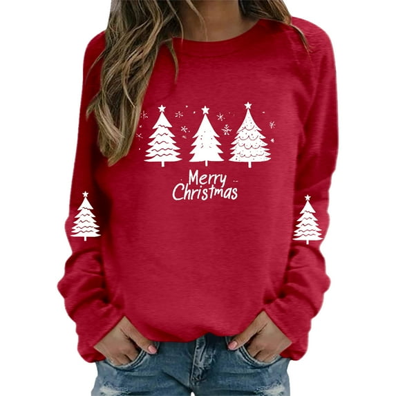 Womens Sweatshirt Christmas Long Sleeve Crewneck Casual Print Pullover Tops