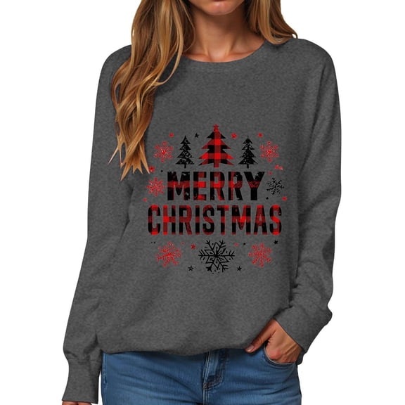 Womens Sweatshirt Christmas Long Sleeve Crewneck Casual Print Pullover Tops