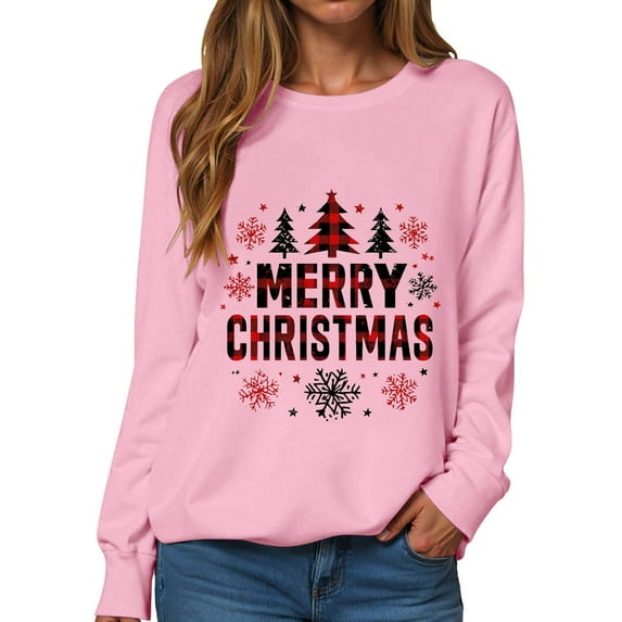Womens Sweatshirt Christmas Long Sleeve Crewneck Casual Print Pullover Tops