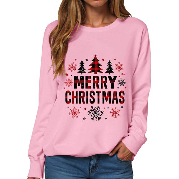 Womens Sweatshirt Christmas Long Sleeve Crewneck Casual Print Pullover Tops