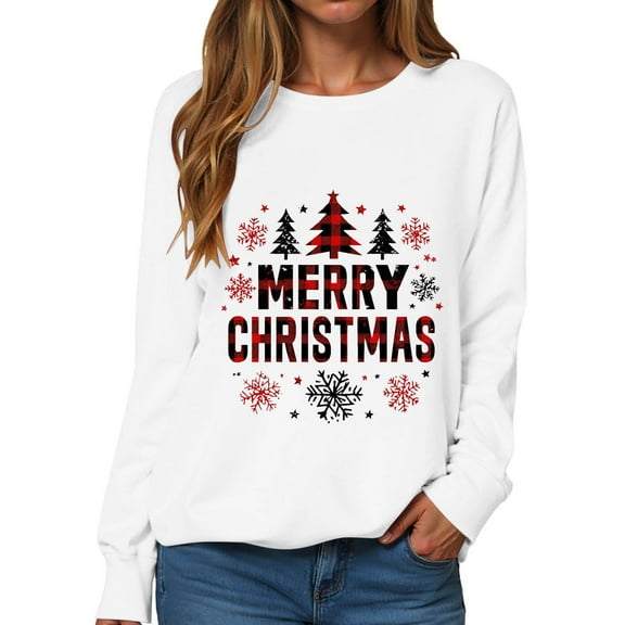 Womens Sweatshirt Christmas Long Sleeve Crewneck Casual Print Pullover Tops