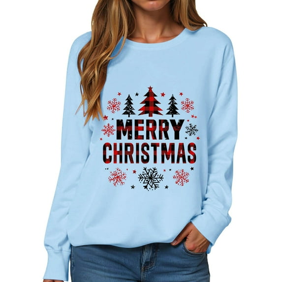 Womens Sweatshirt Christmas Long Sleeve Crewneck Casual Print Pullover Tops