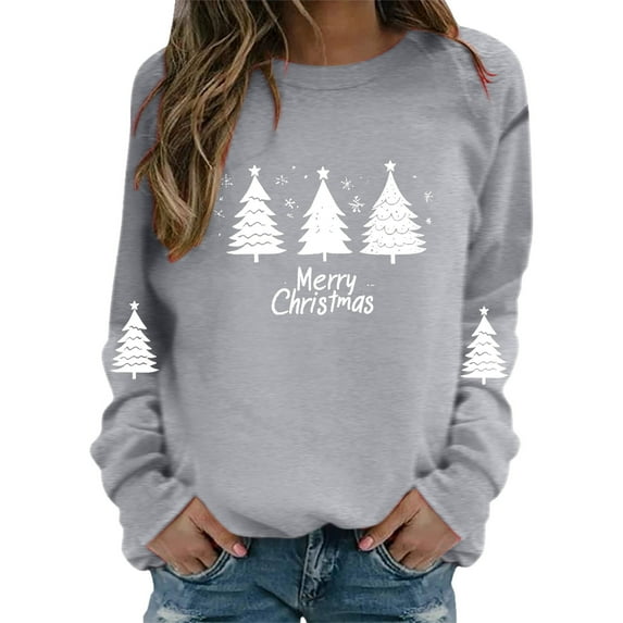 Womens Sweatshirt Christmas Long Sleeve Crewneck Casual Print Pullover Tops