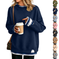 thumbnail image 1 of Womens Sweatshirt Classic Crew Neck French Terry Split Hem Loose Pullover Sweatshirts Fake Two‑Piece Long Sleeve Layered Casual Top, 1 of 6