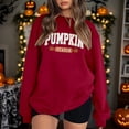 thumbnail image 1 of Womens Sweatshirt Crew Neck Vintage Halloween Pumpkin Season Letter Graphic Long Sleeve Oversized Streetwear Holiday Loose Pullover Tops Red L, 1 of 4