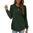 thumbnail image 1 of Womens Sweatshirt Crewneck Long Sleeve Shirts Loose Tops Curved Hem Pullover Fall Fashion Winter Clothing Dark Green L, 1 of 5