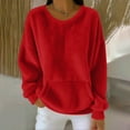 thumbnail image 1 of Womens Sweatshirt Double Fuzzy Fleece Soft Winter Crew Neck Pullover Hoodie Long Sleeve With Pockets Cozy Casual Tops Red M, 1 of 4