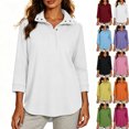 thumbnail image 1 of Womens Sweatshirt Dqueduo Women's Fall/Winter Casual Lapel Button-Front Sweatshirt – Three-Quarter Sleeves White S, 1 of 10