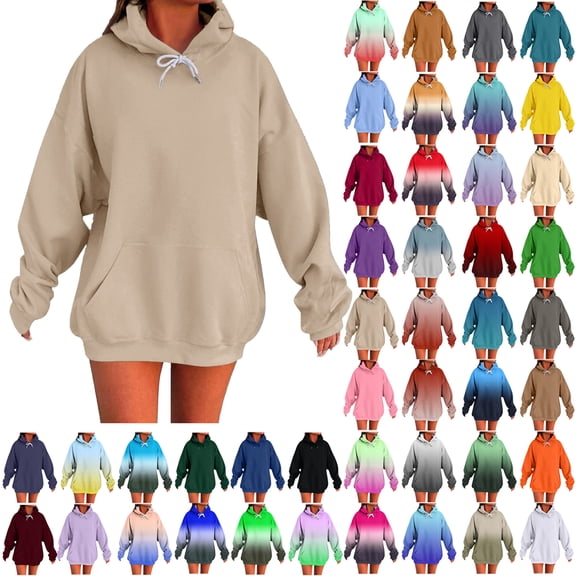 Womens Sweatshirt Fall Fashion Casual Long Sleeve Hooded Sweatshirts Loose Comfy Trendy Pullover Tops with Pockets Loose Hooded Sweatshirts A Khaki L
