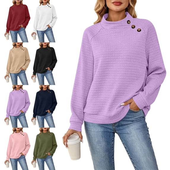 Womens Sweatshirt Fashion Casual Mock Neck Long Sleeve Pullover No Hoodies Sweatshirt