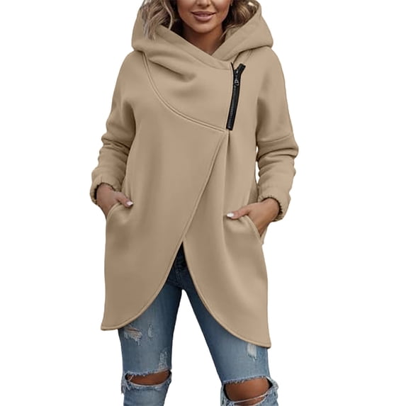 Womens Sweatshirt Fashion Hooded Asymmetric Zipper Pullover Sweatshirt Fall Winter Oversized Front Open Coat Tops With Pockets For Sweatshirt For Women