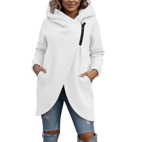 Womens Sweatshirt Fashion Hooded Asymmetric Zipper Pullover Sweatshirt Fall Winter Oversized Front Open Coat Tops With Pockets For Sweatshirt For Women