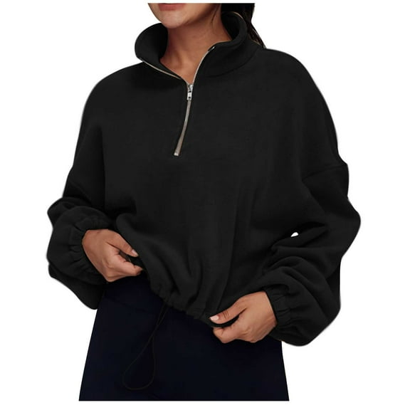 Womens Sweatshirt Half Zip Casual Long Sleeve Hoodless Sweatshirts Lightweight Button Pocket Loose Pullover Tops