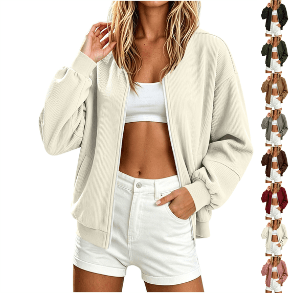 Womens Sweatshirt Hzzrkos Fashion Women's Solid Color Winter Long Sleeve Elegant Leisure Top Coat White L