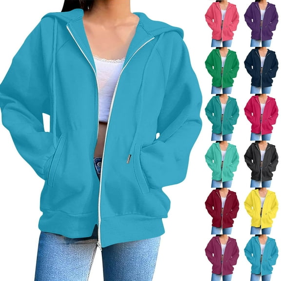 Womens Sweatshirt Jacket Plus Size Blouse Long Sleeve Tops Pockets Hoodied Winter Casual Thermal Jacket Hoodie Sizes S-XXXL