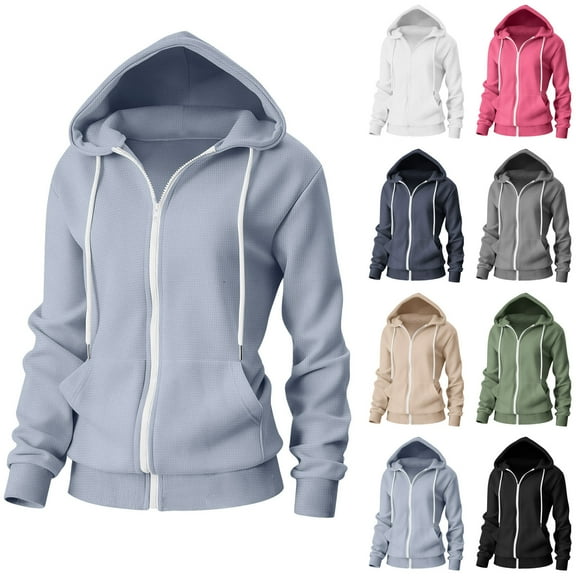 Womens Sweatshirt Jacket Zip Up Hoodie Long Sleeve Casual Hooded Jacket Coats Casual Everyday Zip Hoodie Jacket Sizes S-XXL