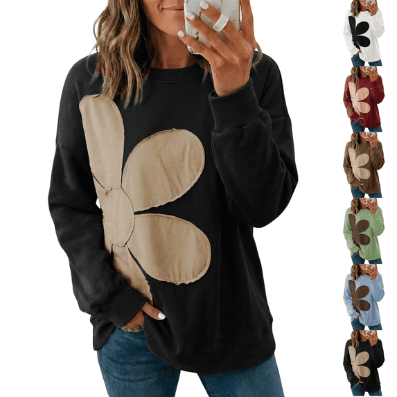 Womens Sweatshirt Long Sleeve Crew Neck Casual Lightweight Soft Sweatshirts Loose Pullover Tops Floral Clothes