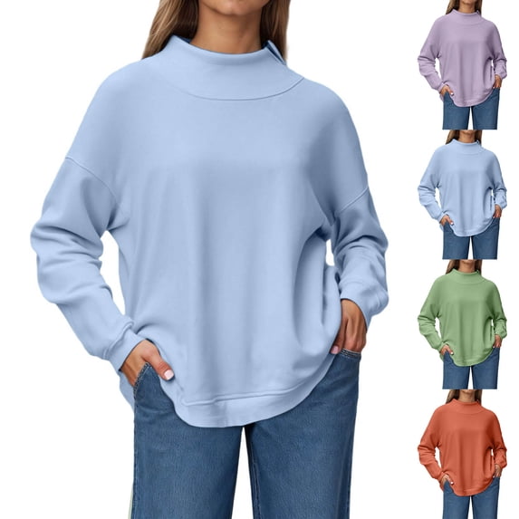 Womens Sweatshirt Long Sleeve Crewneck Sweatshirt Casual Tops Blue Sweatshirt Women Size S-3XL