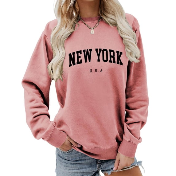 Womens Sweatshirt Long Sleeve Loose Fit Pullover Sweater New York Print Crewneck Casual Fall Y2K Top